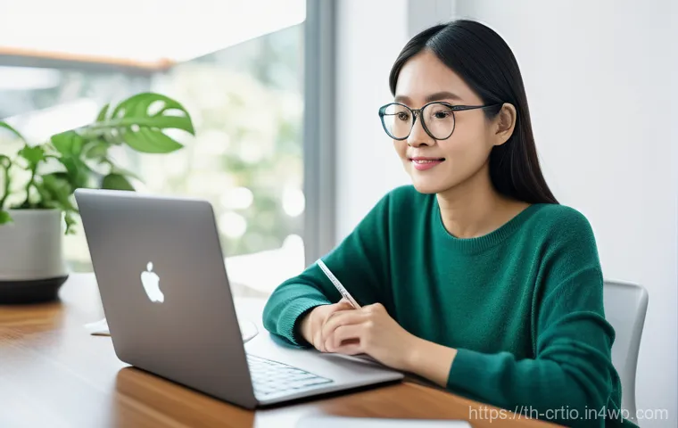 자원 큐레이션과 데이터 관리의 관계 - **Prompt:** A serene young Thai woman, in her mid-20s, is comfortably seated at a sleek, minimalist ...