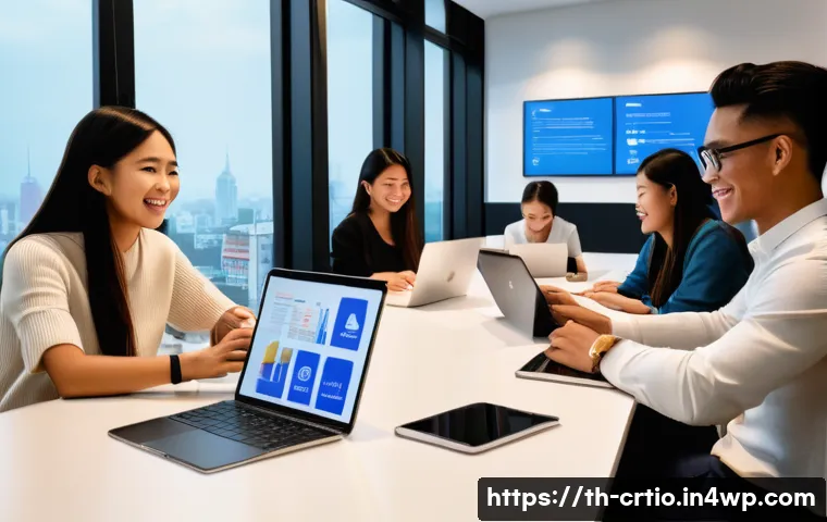 자원 큐레이션 시스템의 효과적인 홍보 전략 - A modern Thai digital marketing workshop scene showing diverse young professionals gathered around l...