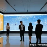 자원 큐레이션 시스템의 사회적 가치 평가 - A modern digital information curation center in Bangkok, Thailand, featuring a diverse group of Thai...
